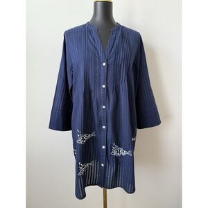 Soft Surroundings Tunic Top Womens Large Beaded Embroidered Fish Cruise Resort